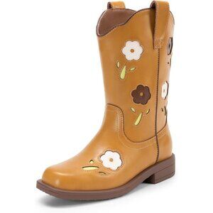 🆕 Women Brown Western Riding Boots Cowboy Mid Calf Toddler Kids Shoes